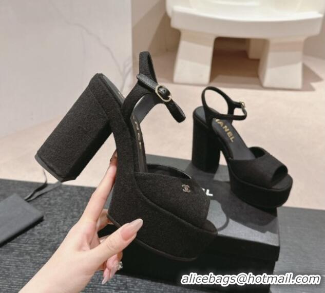 Sophisticated Chanel Wool Platform Sandals 12cm Black/Silver cc 722096