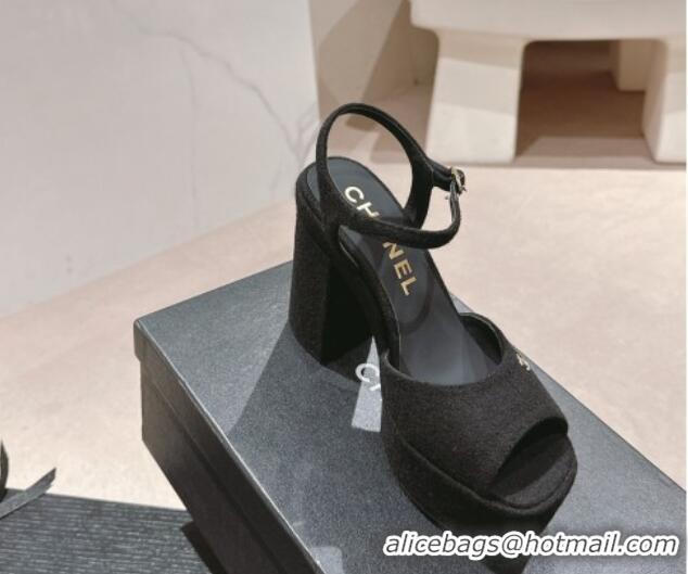 Sophisticated Chanel Wool Platform Sandals 12cm Black/Silver cc 722096