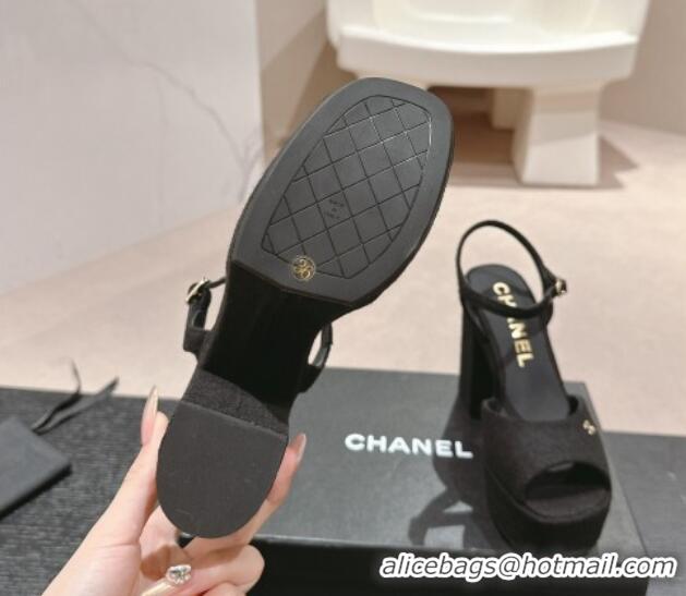 Sophisticated Chanel Wool Platform Sandals 12cm Black/Silver cc 722096