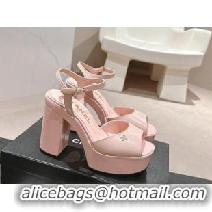 Best Price Chanel Calfskin Platform Sandals 12cm Light Pink 722097