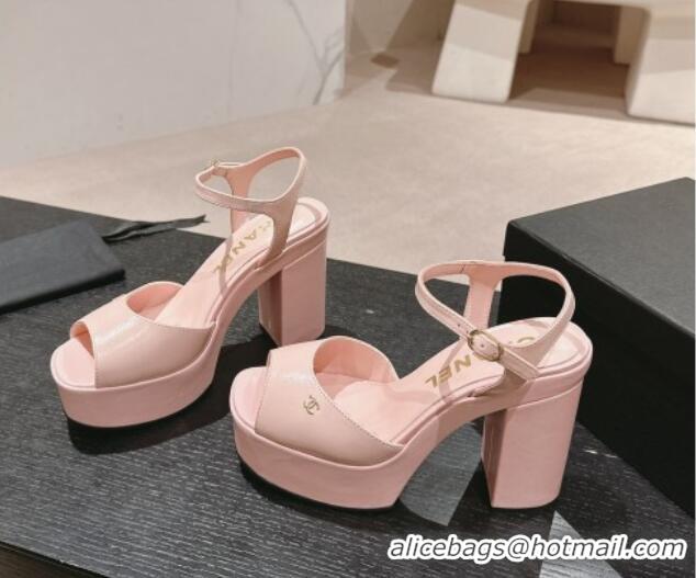 Best Price Chanel Calfskin Platform Sandals 12cm Light Pink 722097