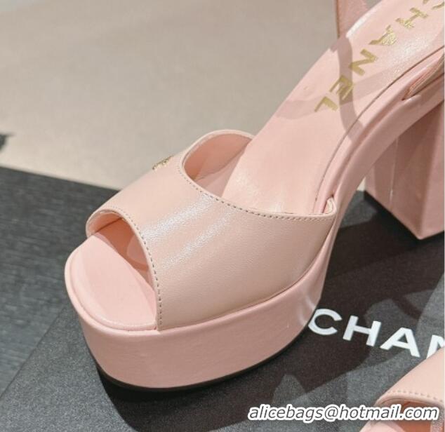 Best Price Chanel Calfskin Platform Sandals 12cm Light Pink 722097