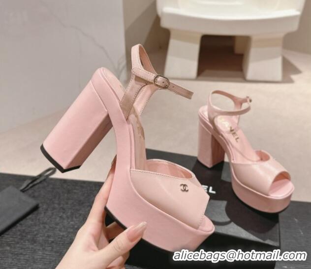 Best Price Chanel Calfskin Platform Sandals 12cm Light Pink 722097