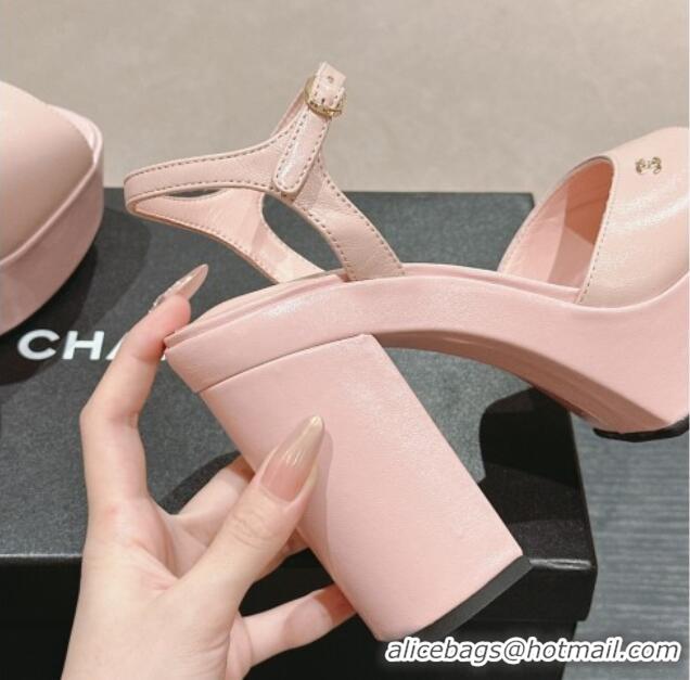 Best Price Chanel Calfskin Platform Sandals 12cm Light Pink 722097