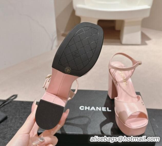 Best Price Chanel Calfskin Platform Sandals 12cm Light Pink 722097