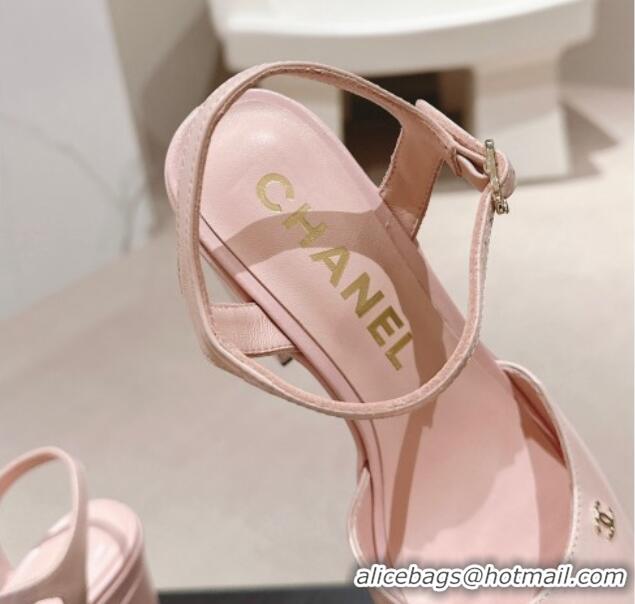 Best Price Chanel Calfskin Platform Sandals 12cm Light Pink 722097