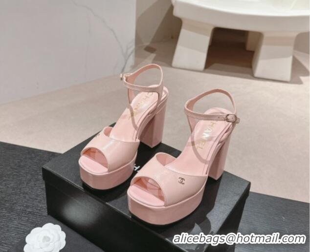 Best Price Chanel Calfskin Platform Sandals 12cm Light Pink 722097