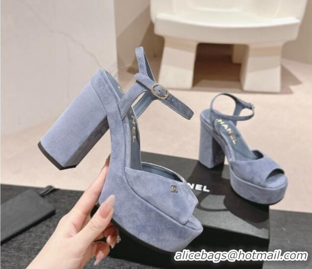 Purchase Chanel Suede Platform Sandals 12cm Dusy Blue 722098