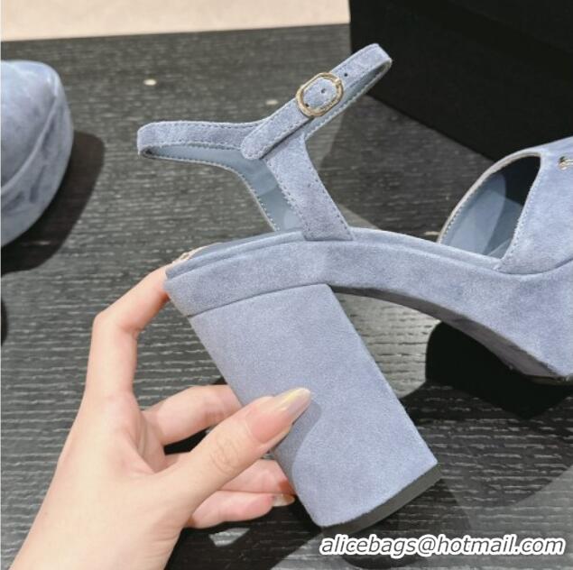 Purchase Chanel Suede Platform Sandals 12cm Dusy Blue 722098