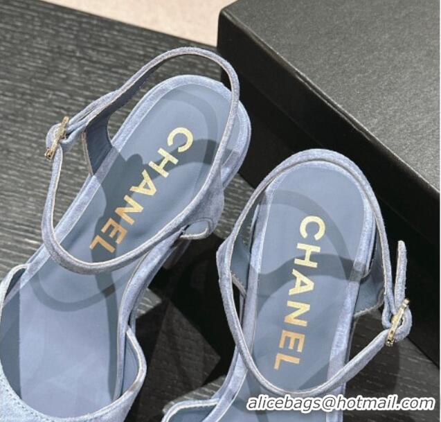 Purchase Chanel Suede Platform Sandals 12cm Dusy Blue 722098