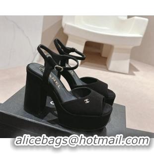 Stylish Chanel Suede Platform Sandals 12cm Black 722099