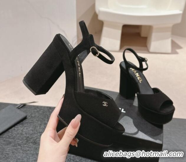 Stylish Chanel Suede Platform Sandals 12cm Black 722099