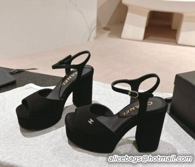 Stylish Chanel Suede Platform Sandals 12cm Black 722099