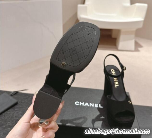 Stylish Chanel Suede Platform Sandals 12cm Black 722099