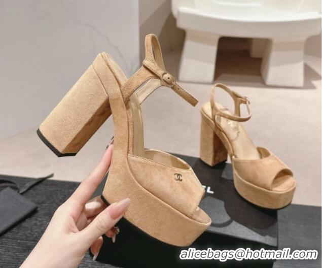 Fashion Chanel Suede Platform Sandals 12cm Beige 722100