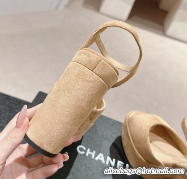 Fashion Chanel Suede Platform Sandals 12cm Beige 722100