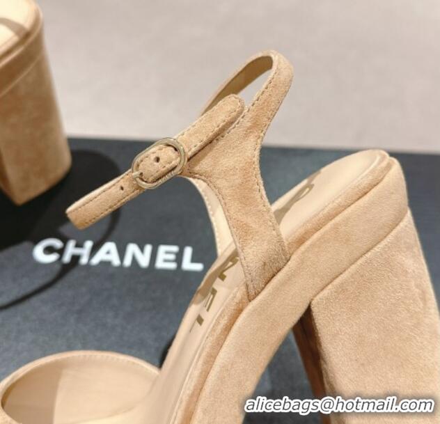 Fashion Chanel Suede Platform Sandals 12cm Beige 722100