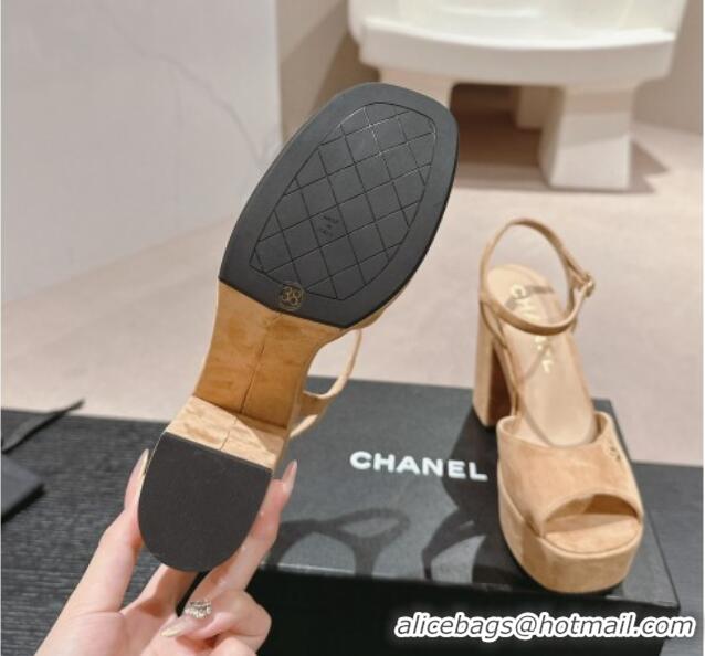 Fashion Chanel Suede Platform Sandals 12cm Beige 722100