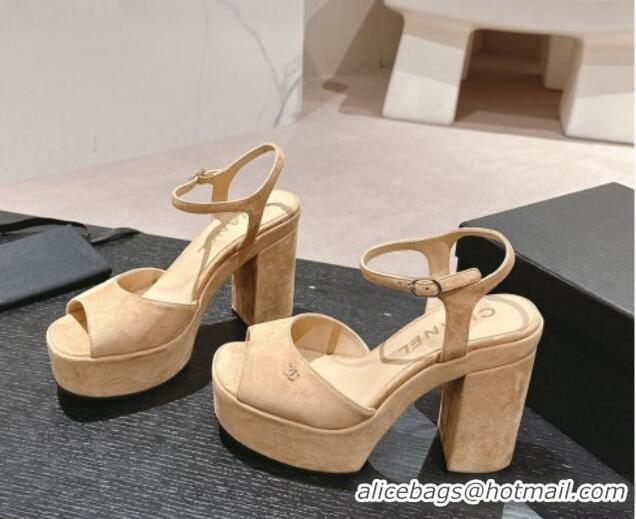 Fashion Chanel Suede Platform Sandals 12cm Beige 722100