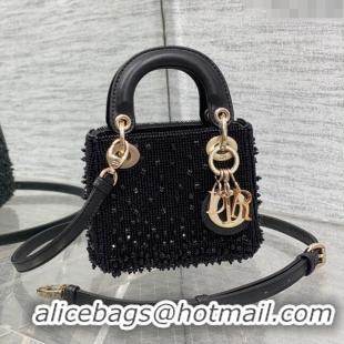 New Design Dior Metallic Calfskin Lady Dior Micro Bag with Bead Embroidery D8131 Black 2024