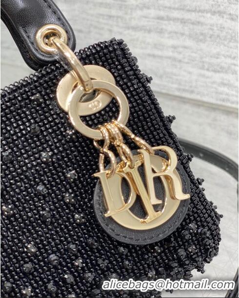 New Design Dior Metallic Calfskin Lady Dior Micro Bag with Bead Embroidery D8131 Black 2024