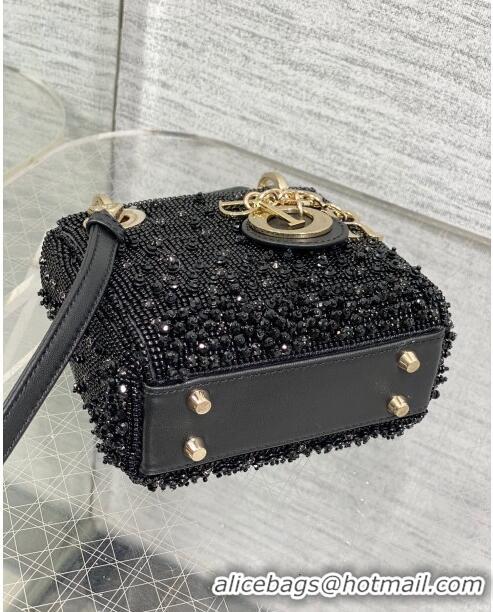 New Design Dior Metallic Calfskin Lady Dior Micro Bag with Bead Embroidery D8131 Black 2024