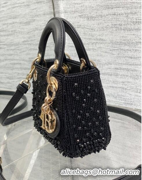 New Design Dior Metallic Calfskin Lady Dior Micro Bag with Bead Embroidery D8131 Black 2024