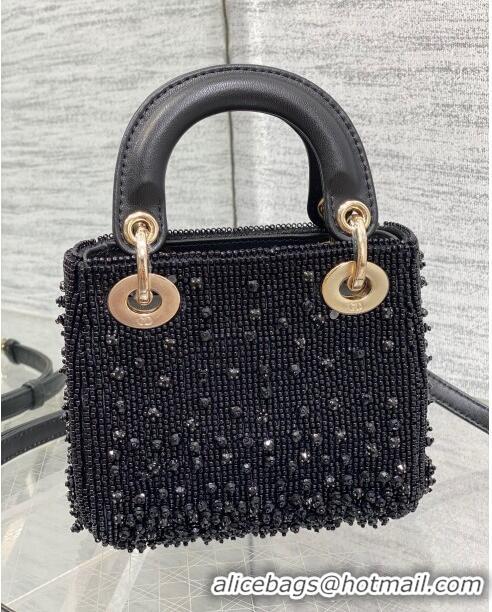 New Design Dior Metallic Calfskin Lady Dior Micro Bag with Bead Embroidery D8131 Black 2024