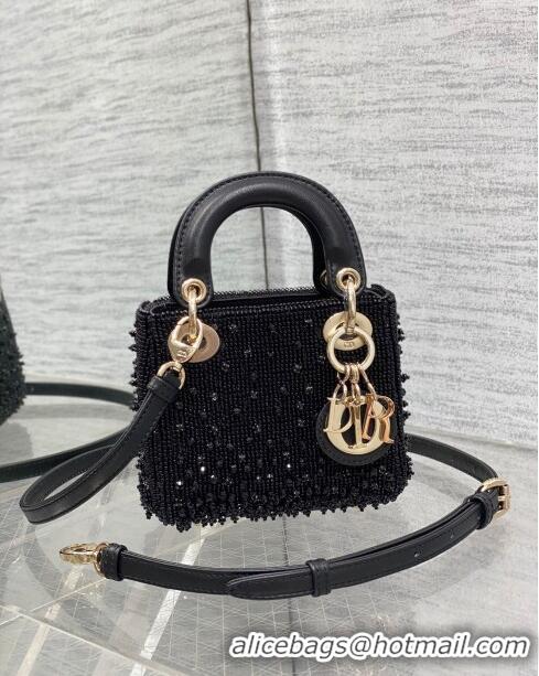 New Design Dior Metallic Calfskin Lady Dior Micro Bag with Bead Embroidery D8131 Black 2024