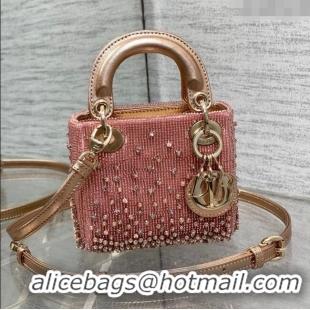 Best Price Dior Metallic Calfskin Lady Dior Micro Bag with Bead Embroidery D8132 Pink 2024