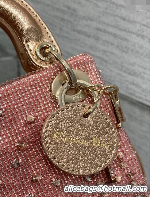 Best Price Dior Metallic Calfskin Lady Dior Micro Bag with Bead Embroidery D8132 Pink 2024