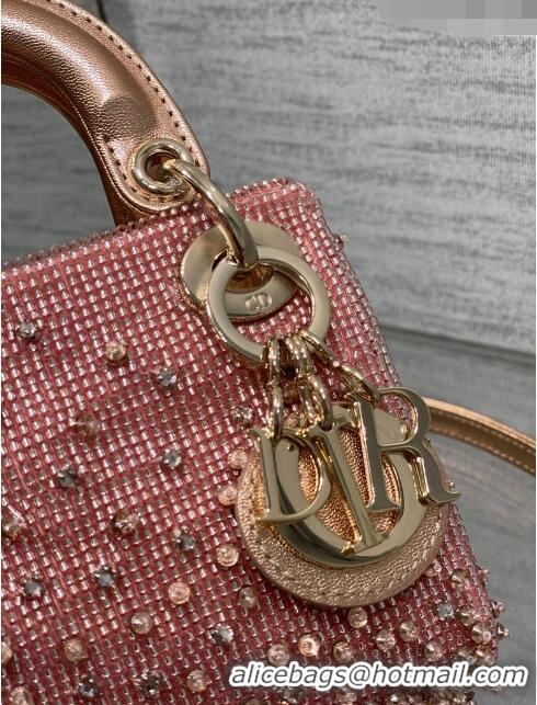 Best Price Dior Metallic Calfskin Lady Dior Micro Bag with Bead Embroidery D8132 Pink 2024