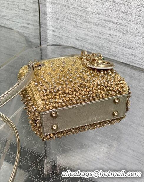 Top Quality Dior Metallic Calfskin Lady Dior Micro Bag with Bead Embroidery D8133 Gold 2024