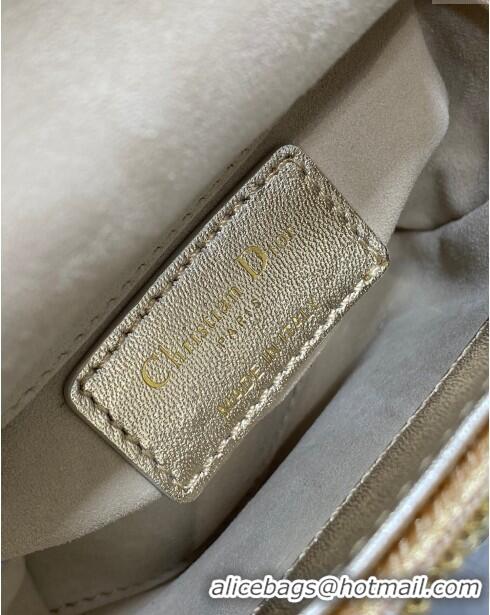 Top Quality Dior Metallic Calfskin Lady Dior Micro Bag with Bead Embroidery D8133 Gold 2024