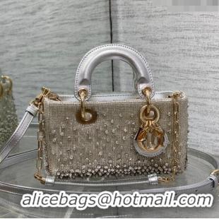 Best Quality Dior Lady D-Joy Micro Bag with Bead Embroidery D81305 Silver 2024