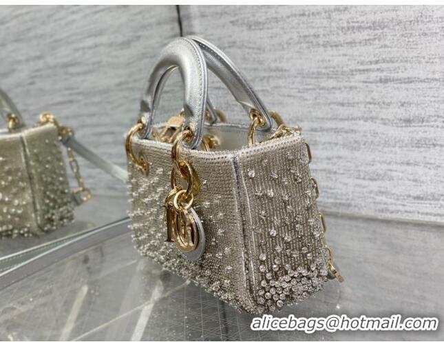 Best Quality Dior Lady D-Joy Micro Bag with Bead Embroidery D81305 Silver 2024