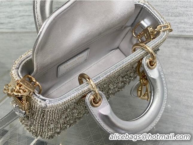 Best Quality Dior Lady D-Joy Micro Bag with Bead Embroidery D81305 Silver 2024