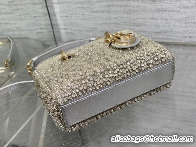 Best Quality Dior Lady D-Joy Micro Bag with Bead Embroidery D81305 Silver 2024