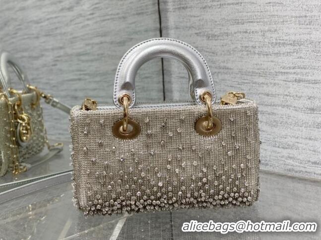 Best Quality Dior Lady D-Joy Micro Bag with Bead Embroidery D81305 Silver 2024