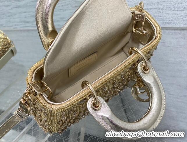 Top Grade Dior Lady D-Joy Micro Bag with Bead Embroidery D81306 Gold 2024