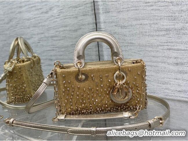 Top Grade Dior Lady D-Joy Micro Bag with Bead Embroidery D81306 Gold 2024