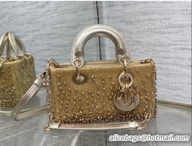 Top Grade Dior Lady D-Joy Micro Bag with Bead Embroidery D81306 Gold 2024