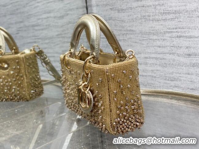 Top Grade Dior Lady D-Joy Micro Bag with Bead Embroidery D81306 Gold 2024