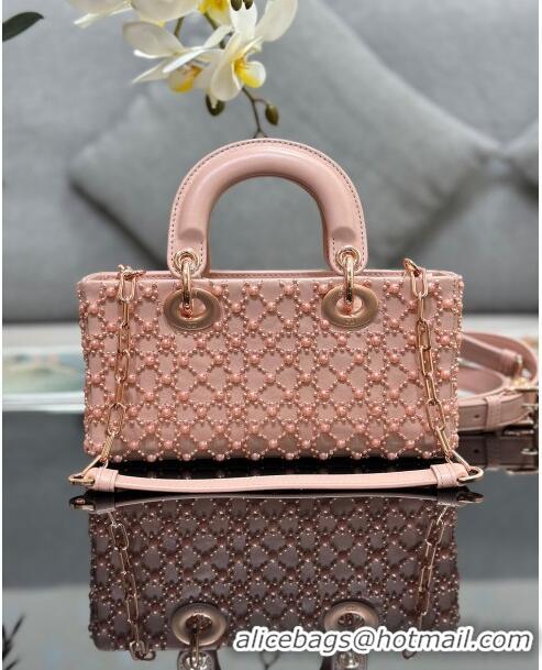 Famous Brand Dior Lady D-Joy Small Bag with Resin Pearls M0613 Pink 2024