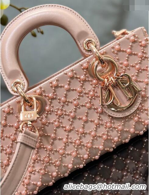 Famous Brand Dior Lady D-Joy Small Bag with Resin Pearls M0613 Pink 2024