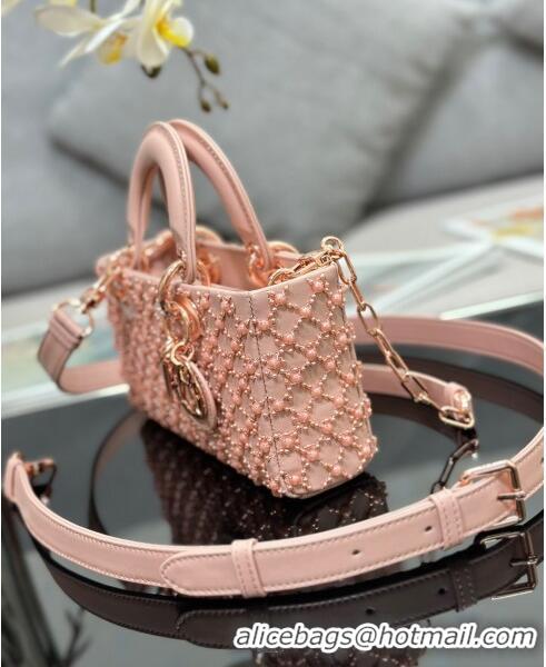 Famous Brand Dior Lady D-Joy Small Bag with Resin Pearls M0613 Pink 2024