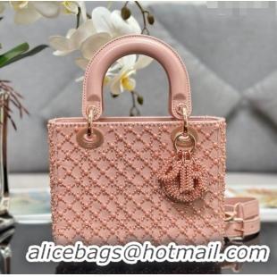 Luxurious Grade Dior Lady Dior Small Bag with Resin Pearls Embroidery M0538 Pink 2024