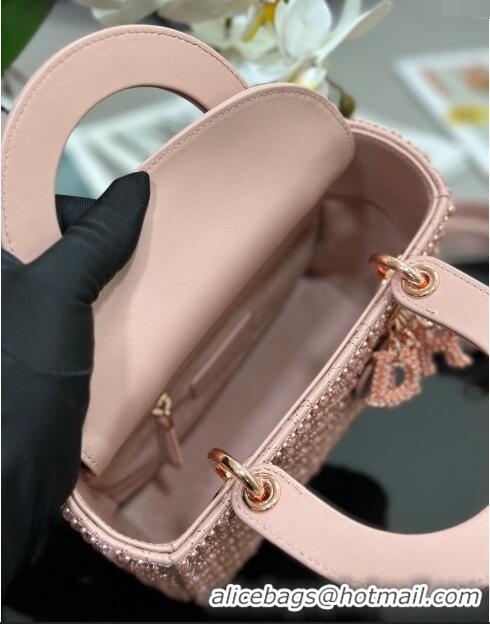 Luxurious Grade Dior Lady Dior Small Bag with Resin Pearls Embroidery M0538 Pink 2024