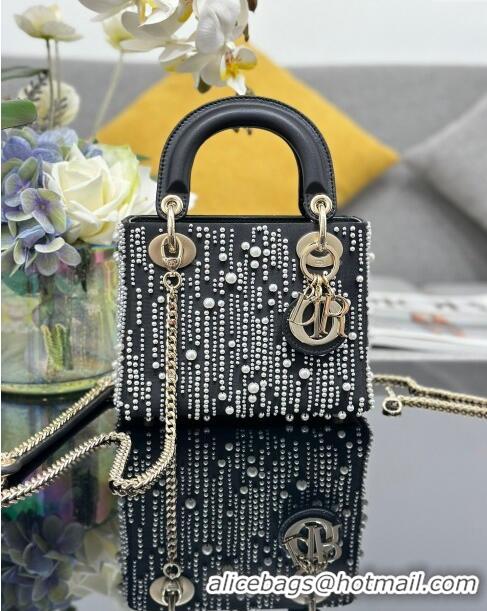 Best Grade Dior Lady Dior Mini Bag with Pearls M0505 Black 2024