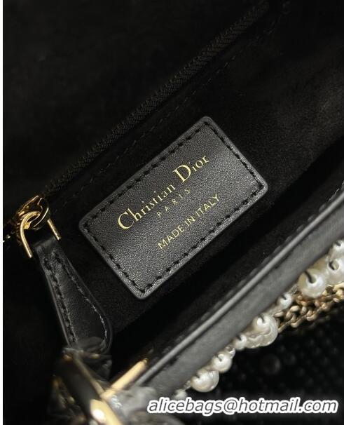 Best Grade Dior Lady Dior Mini Bag with Pearls M0505 Black 2024